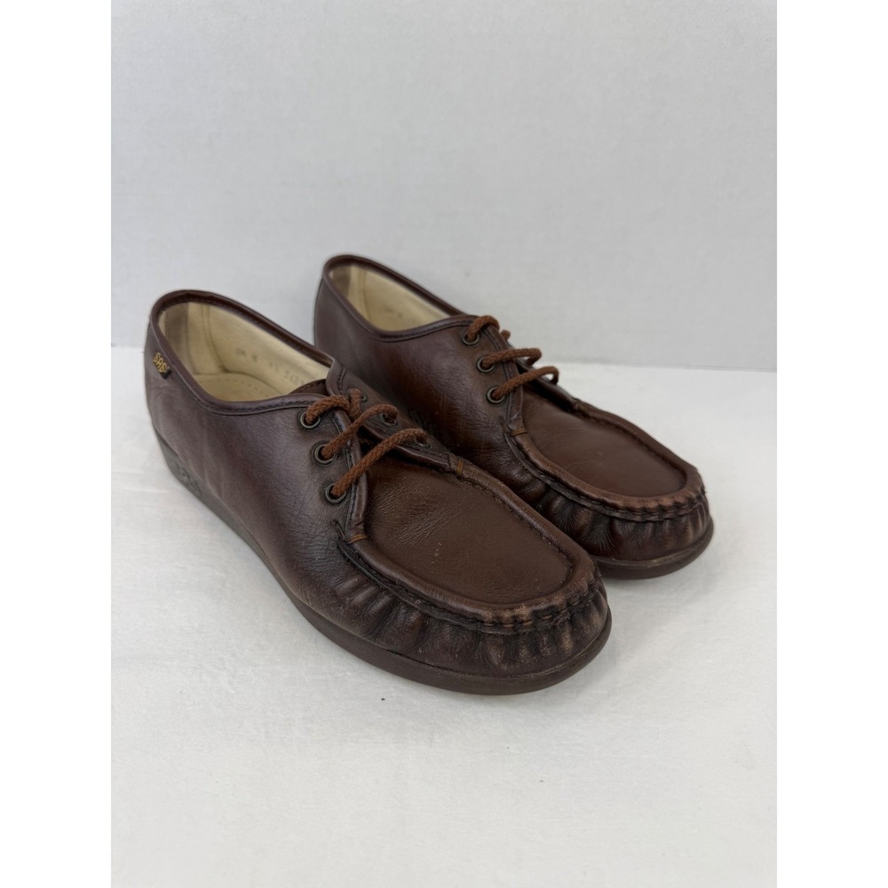 SAS Siesta Womens Brown Leather Lace Up Comfort Shoes Handsewn Made in USA 8.5 M
